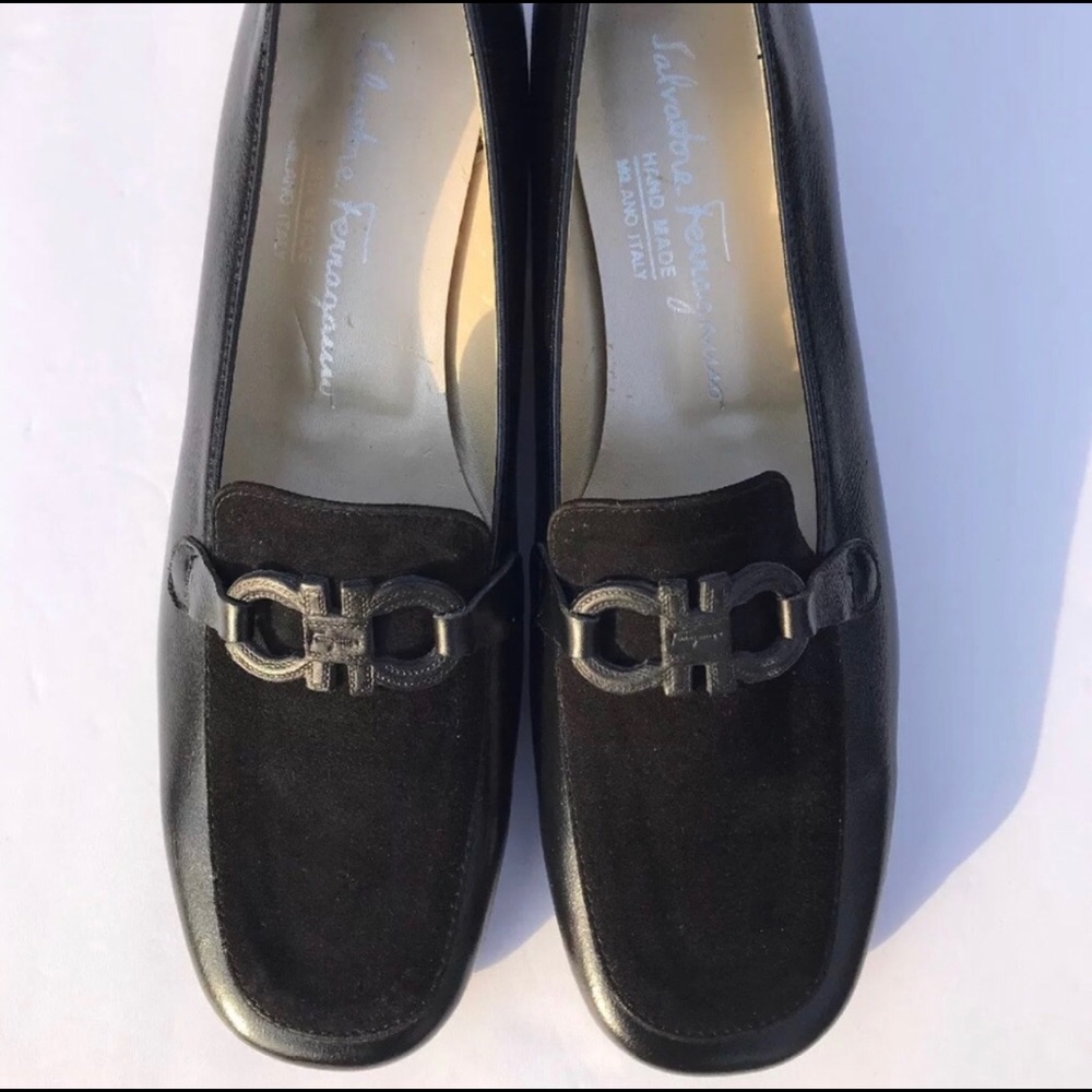 Salvatore Ferragamo Black leather/suede loafers